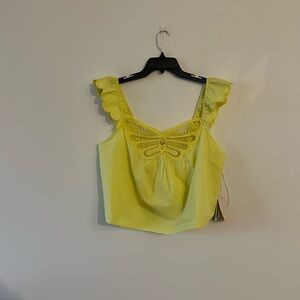 NEW MOTHER The Butterfly Tank Top Wing It Yellow Cotton XL Crop Cottagecore
